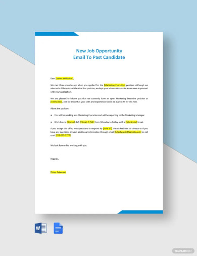 new job opportunity email to past candidate template