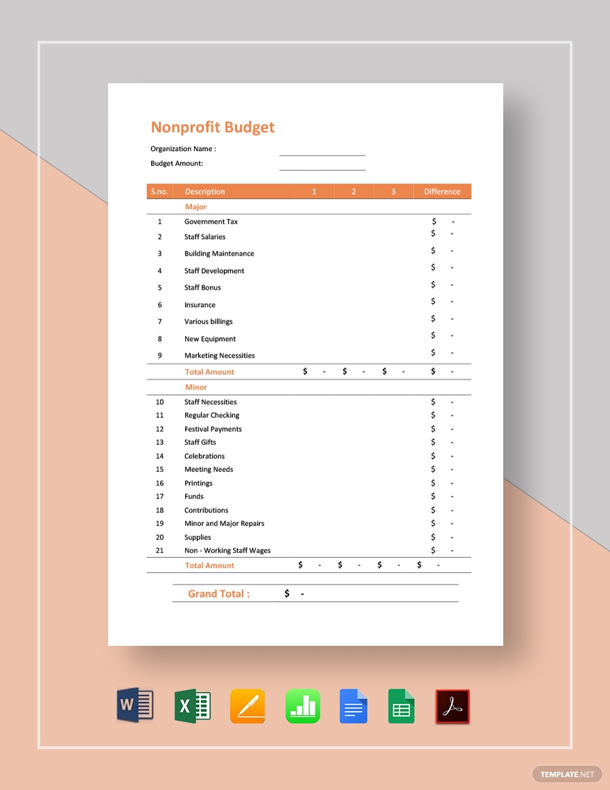 non profit budget template