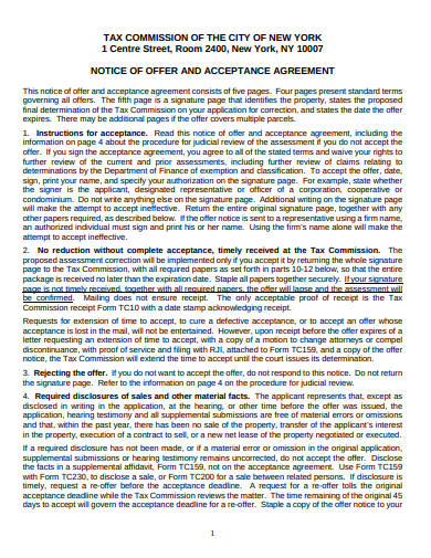 notice of offer and acceptance agreement