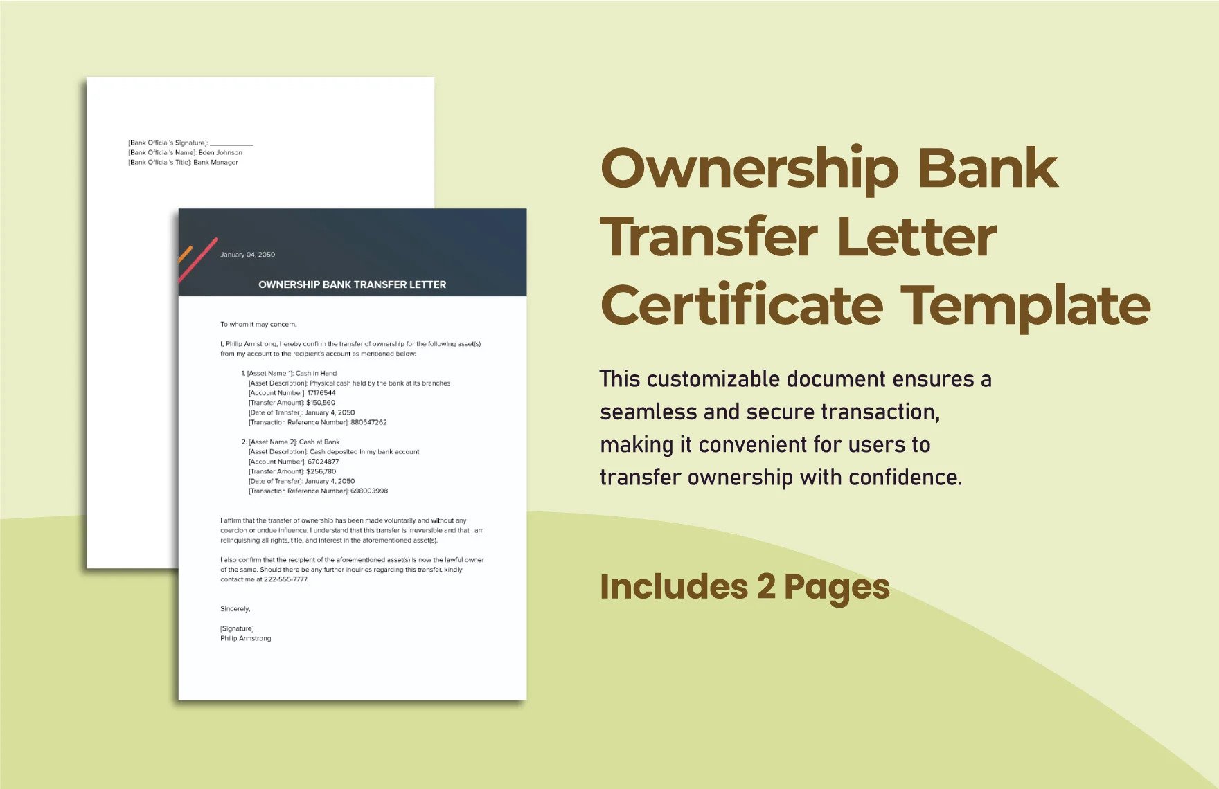 ownership bank transfer letter certificate template