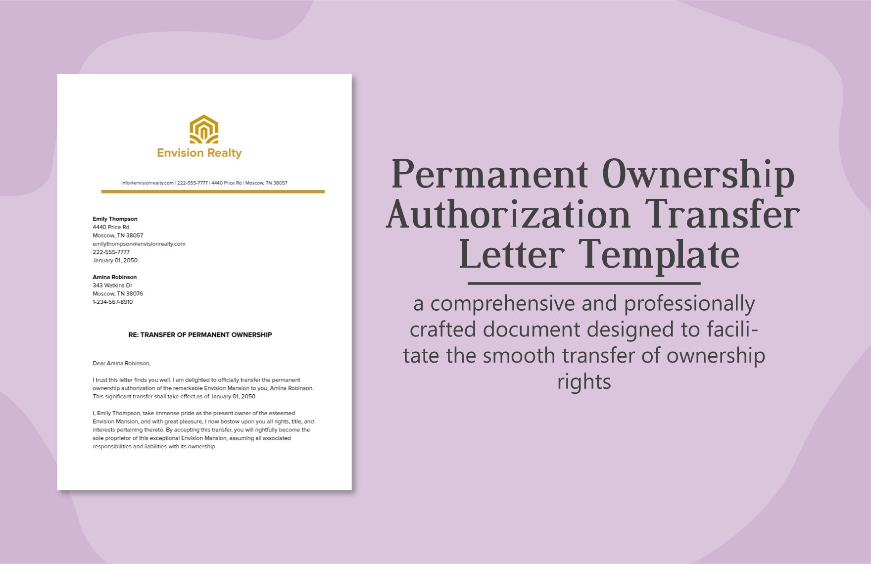 permanent ownership authorization transfer letter