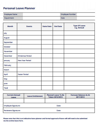 personal leave planner template