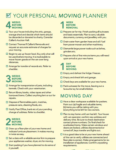 personal moving planner template