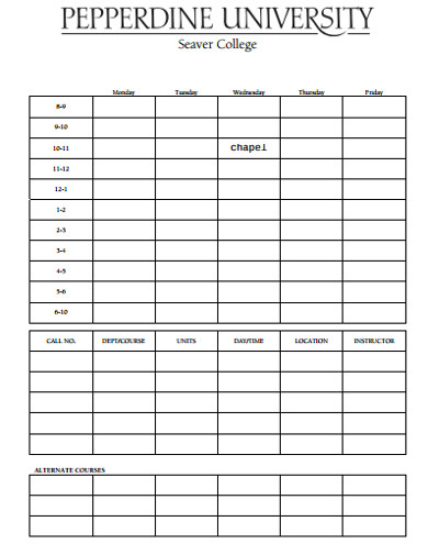 personal planner for university example