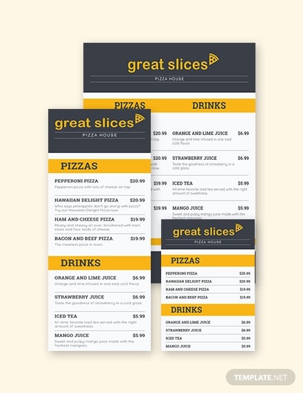 pizza table menu