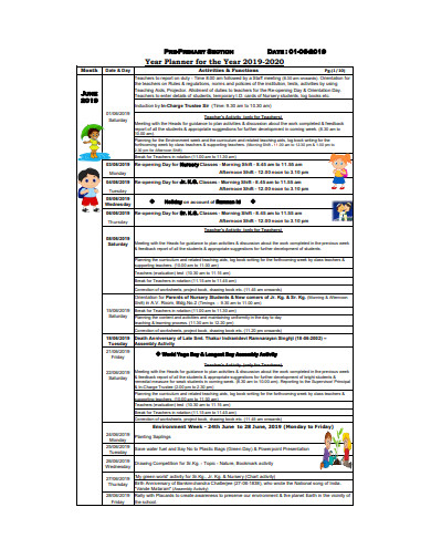 pre primary school yearly planner