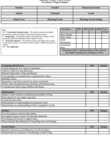 9+ Preschool Progress Report Templates in AI | XLS | Word | Number ...