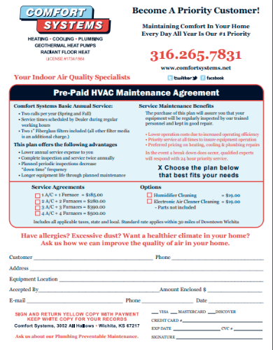 prepaid hvac maintenance contract template