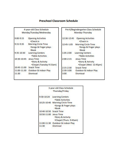 preschool classroom schedule template