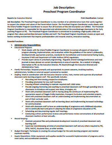 19 Preschool Job Description Templates PDF