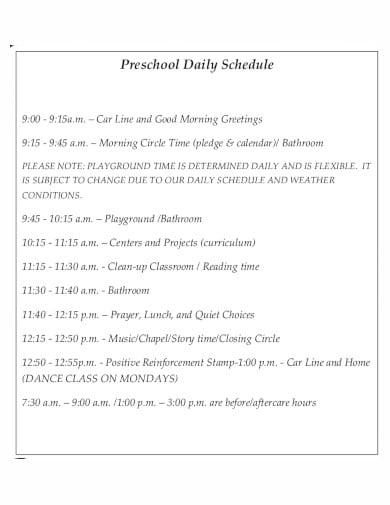 preschool daily schedule template free download