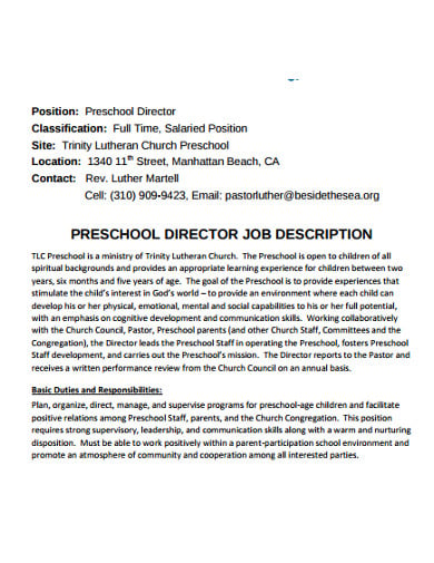 preschool director job description