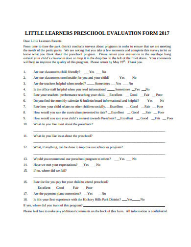 preschool evaluation form