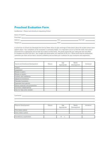 preschool evaluation format
