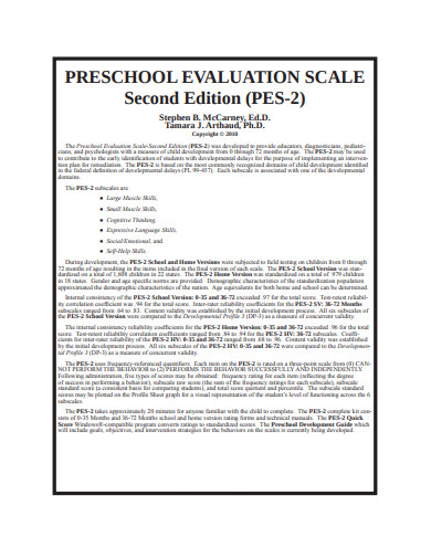 preschool evaluation scale template