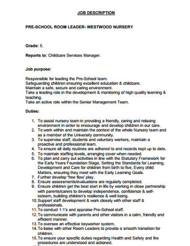preschool job description format