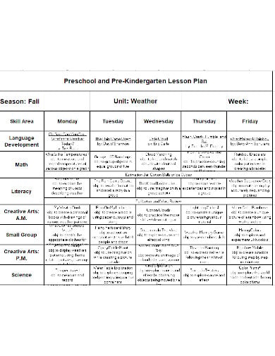 preschool lesson plan template in xls