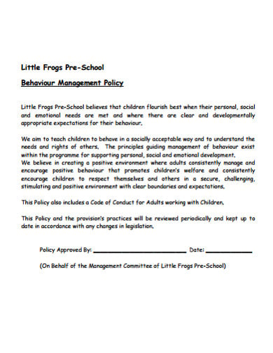 preschool management policy template