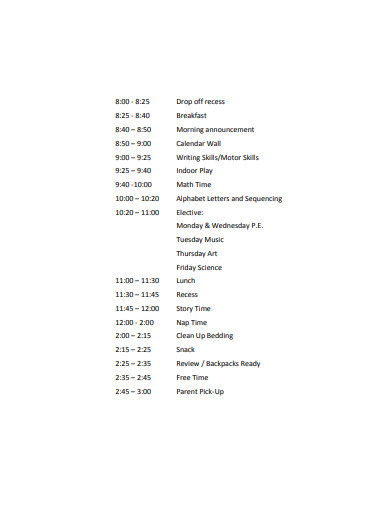 15+ Preschool Schedule Templates in Google Docs | Word | Pages | PDF