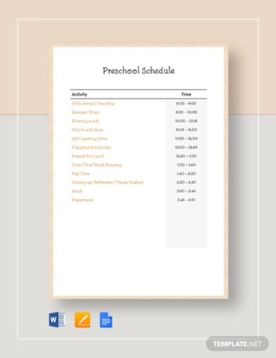 15+ Preschool Schedule Templates in Google Docs | Word | Pages | PDF