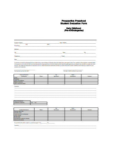 preschool student evaluation form