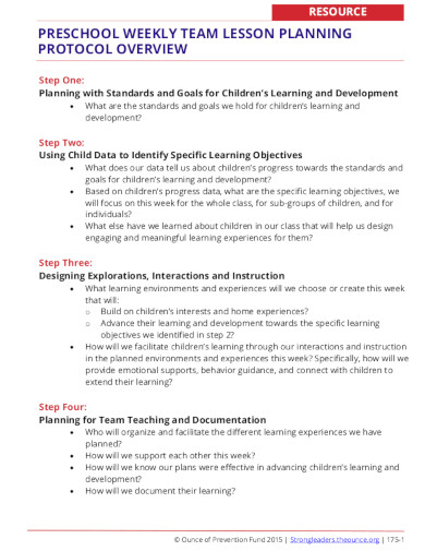 preschool weekly team lesson plan