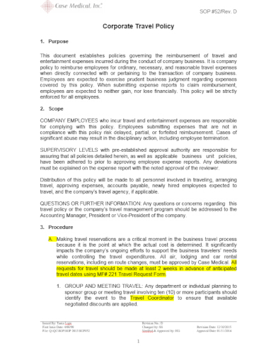 10  Corporate Travel Policy Templates DOC PDF