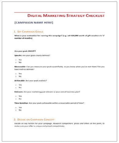 printable digital marketing strategy checklist