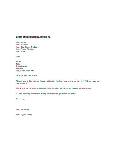 printable employment resignation letter