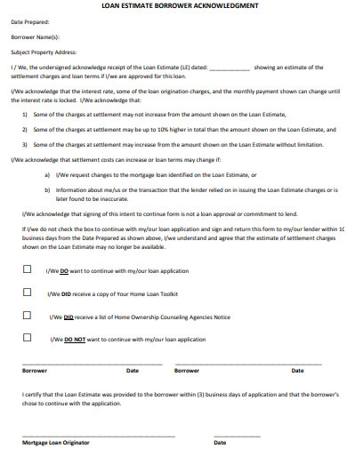 printable loan estimate template