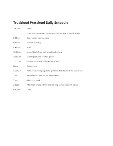 printable free daily preschool schedule template