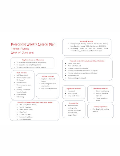 printable preschool weekly lesson plan template