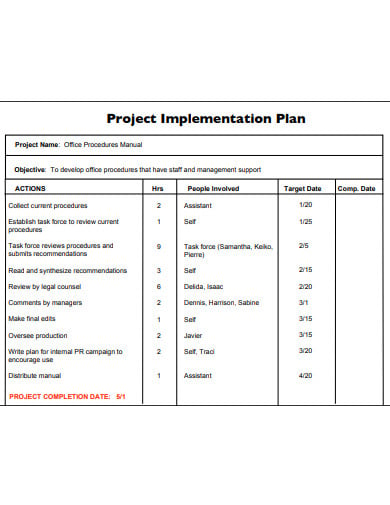 printable project implementation plan