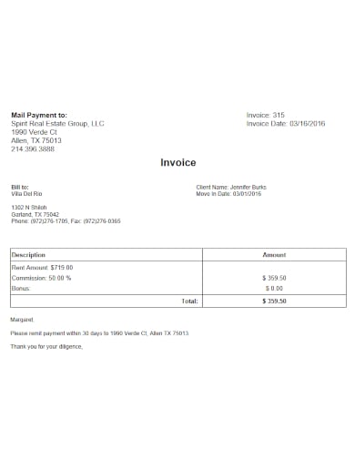 printable real estate invoice