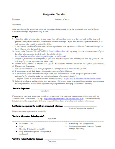 printable resignation checklist