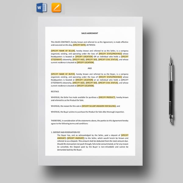 printable sample sales contract template