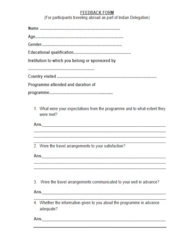 printable travel agency feedback form template