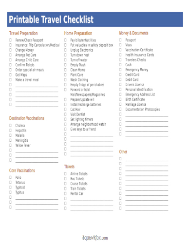 travel checklist template free