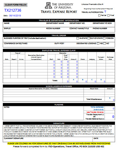 printable travel expense report template