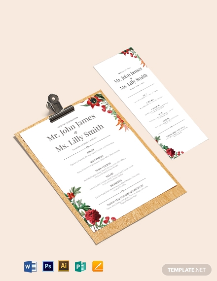 printable wedding menu template