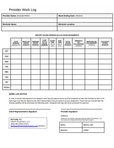 printable work log