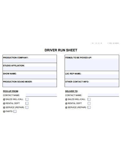 production run sheet example