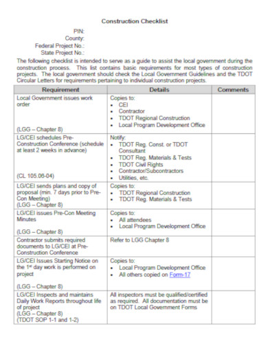 professional construction checklist