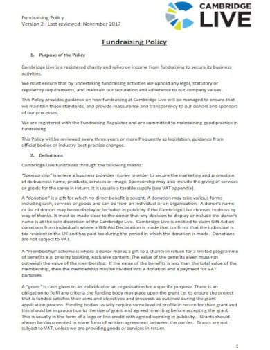 professional fundraising policy template