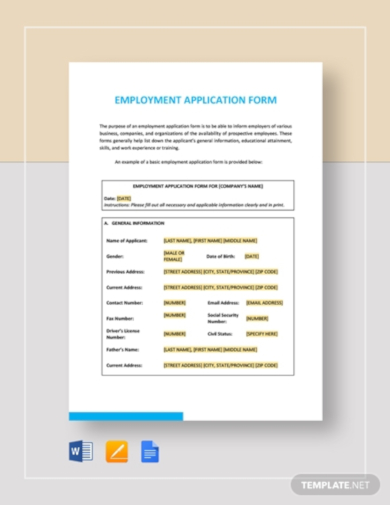 professional job application form template