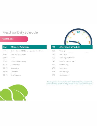 professional preschool daily schedule template