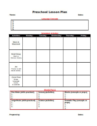 professional preschool weekly lesson plan template