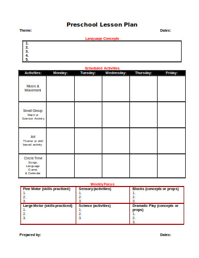 12+ Preschool Weekly Lesson Plan Templates in PDF | DOC