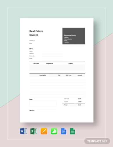 professional real estate invoice template