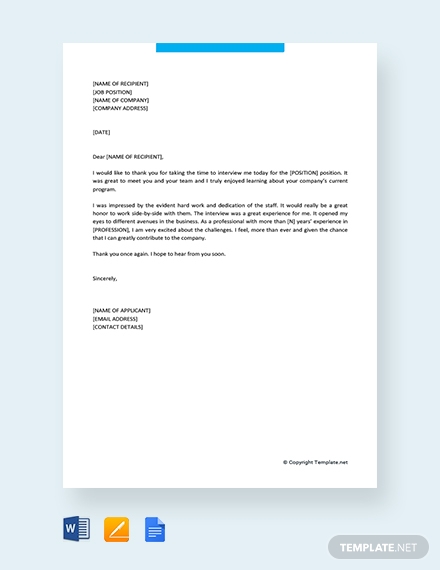 Interview Thank You Letter Templates - Google Docs, MS Word, Pages, DOC